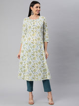 A-line printed cotton Kurta with three quarter sleeves