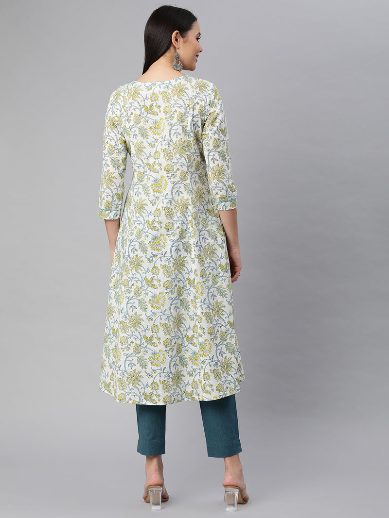 A-line printed cotton Kurta with three quarter sleeves