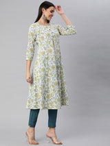 A-line printed cotton Kurta with three quarter sleeves