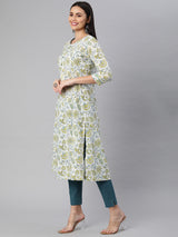 A-line printed cotton Kurta with three quarter sleeves