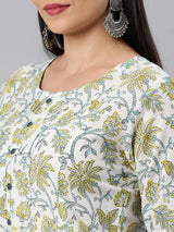 A-line printed cotton Kurta with three quarter sleeves