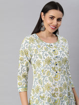 A-line printed cotton Kurta with three quarter sleeves