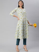 A-line printed cotton Kurta with three quarter sleeves