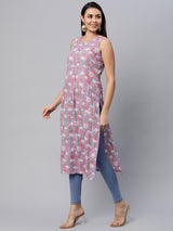 Straight fit printed Cotton sleeveless kurta