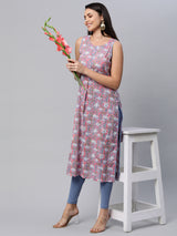 Straight fit printed Cotton sleeveless kurta