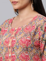 Printed Flared cotton Kurta with gathering and pleats.