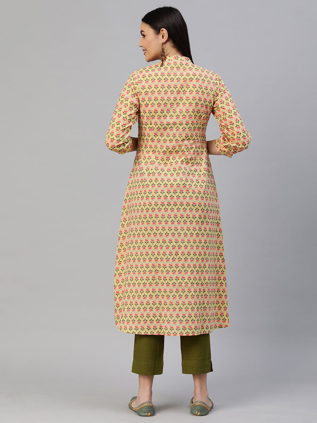 Printed Flared cotton Kurta with puff sleeves