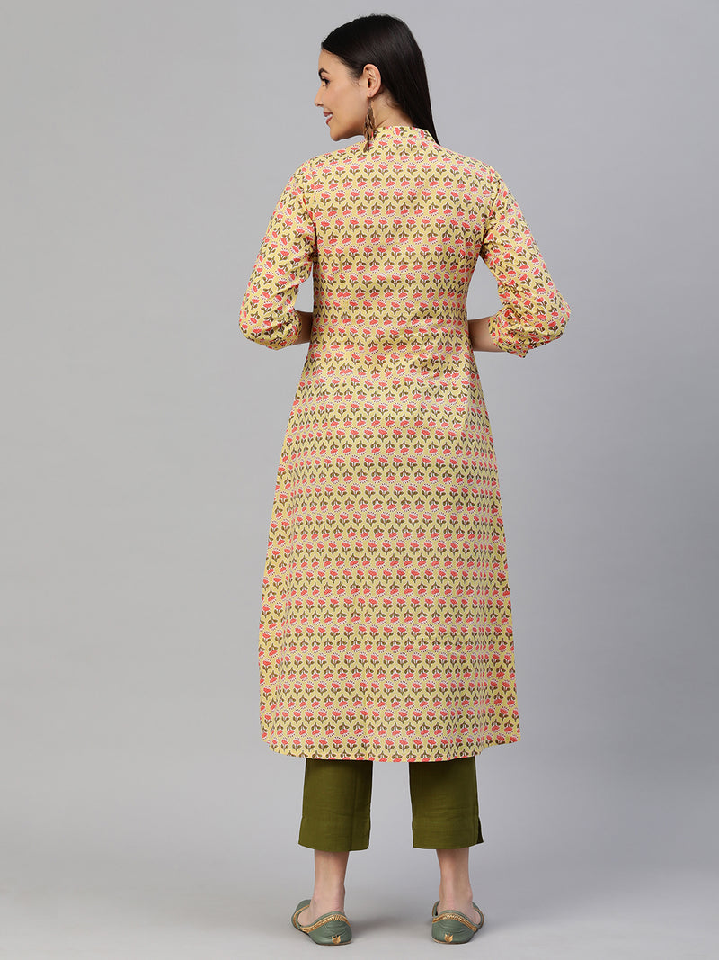 Printed Flared cotton Kurta with puff sleeves.