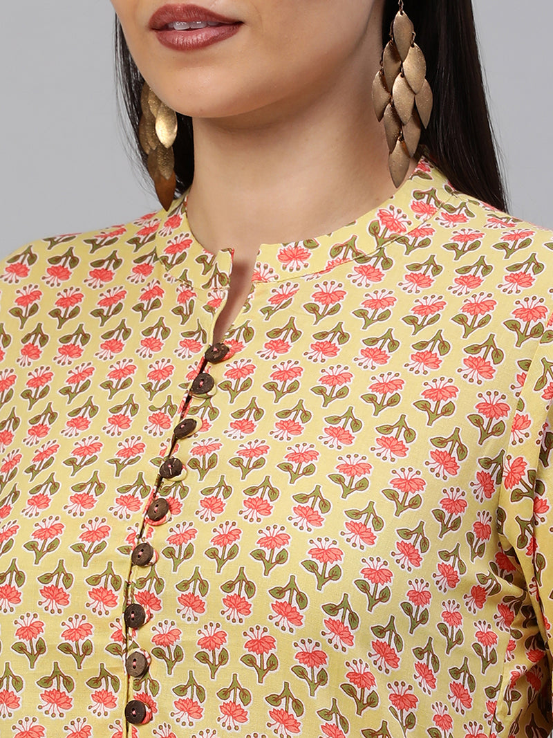 Printed Flared cotton Kurta with puff sleeves.