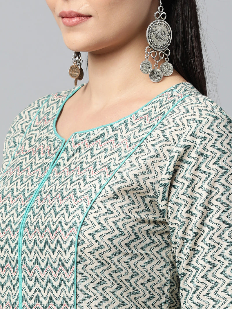 Dual print Flared cotton kurta with yoke and cuffs