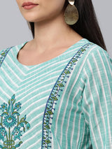 Straight fit cotton kurta with block print and handwork.