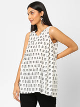 Printed sleeveless flared cotton top