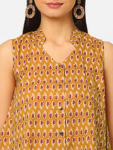 Printed Sleeveless Flared Cotton Top