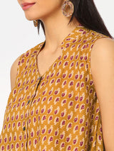 Printed Sleeveless Flared Cotton Top