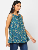 Printed Sleeveless Flared Cotton Top