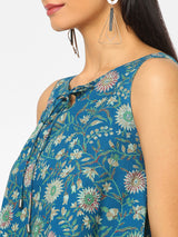 Printed Sleeveless Flared Cotton Top