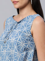 Printed Sleeveless Flared Cotton Top