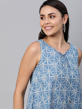 Printed Sleeveless Flared Cotton Top