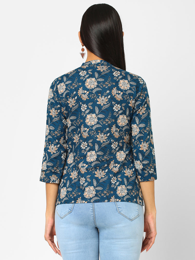 Printed 3/4 sleeve Shirt style Cotton Top