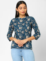 Printed 3/4 sleeve Shirt style Cotton Top