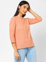 Printed 3/4 sleeve Shirt style Cotton Top