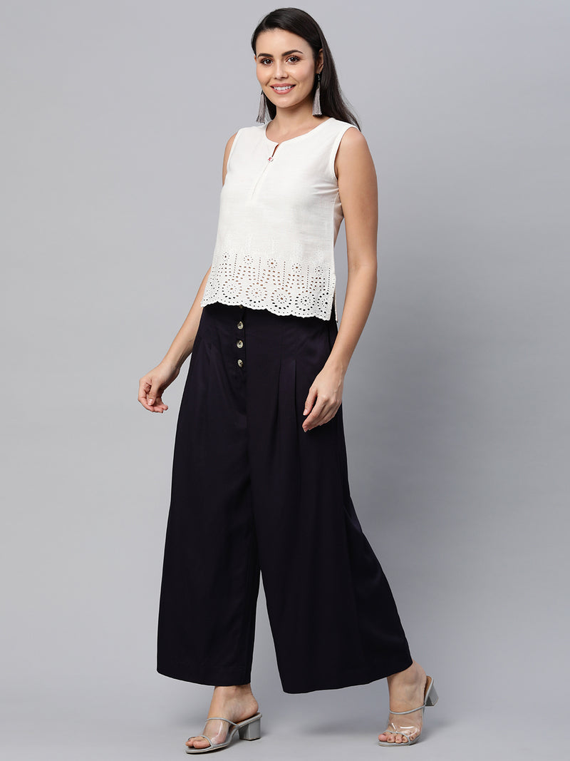 Schiffli-embroidered crop top ###