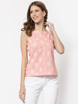 Printed sleeveless cotton top with button detailing