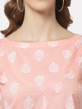 Printed sleeveless cotton top with button detailing