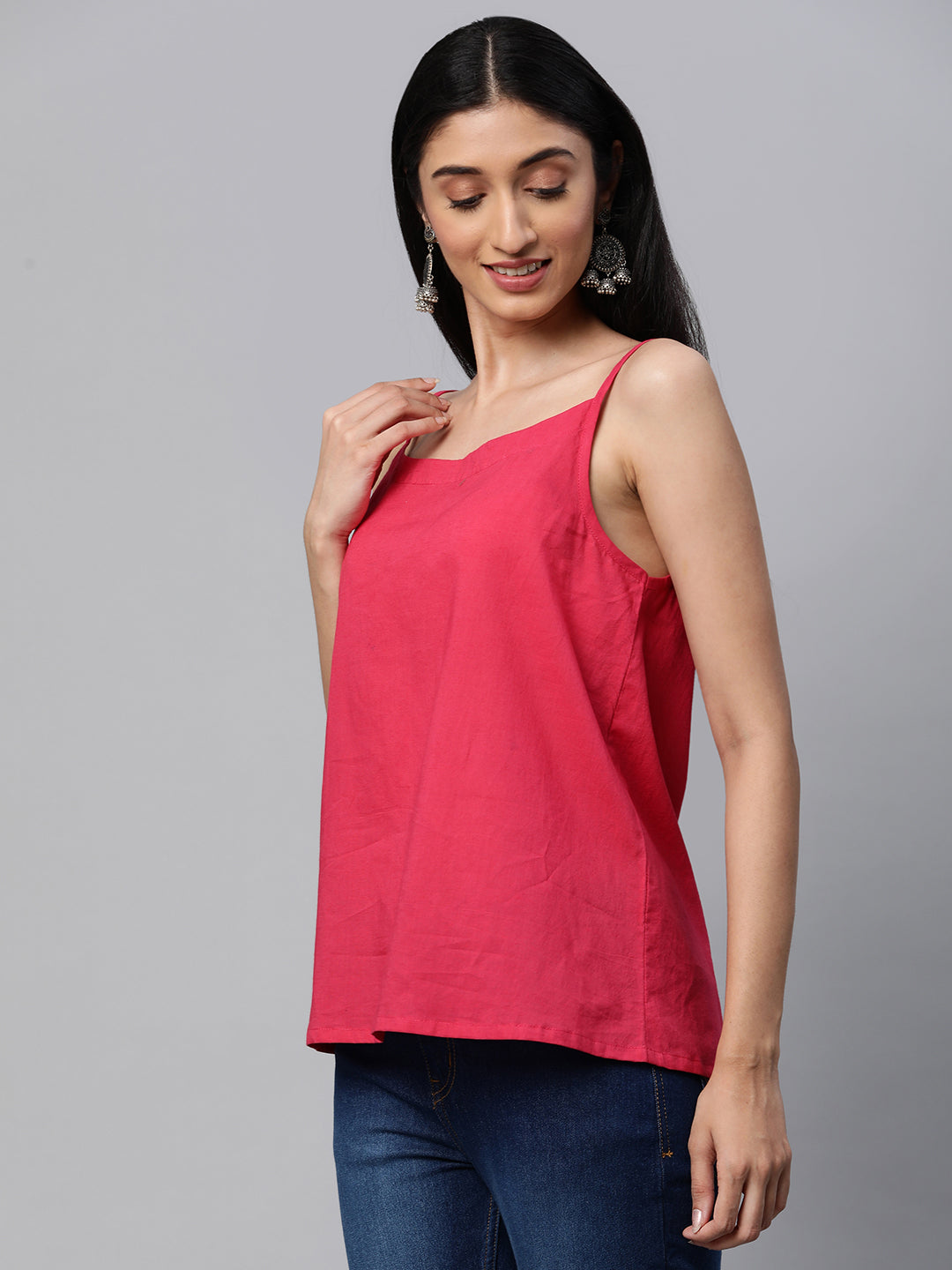 Printed  full sleeves tiered cotton top with button detailing