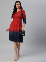 Khoobsurat - Cotton tie dye dress with gathering details on waist and metal embellishment.