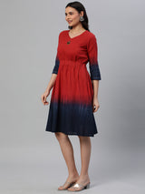 Khoobsurat - Cotton tie dye dress with gathering details on waist and metal embellishment.