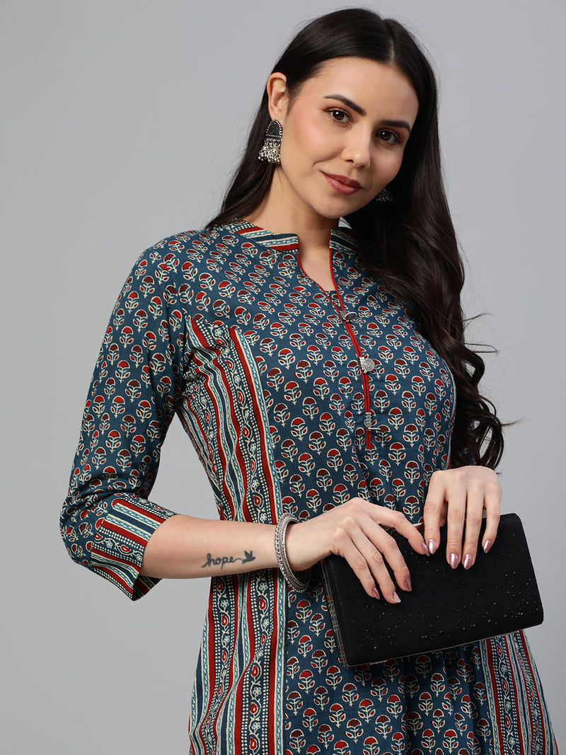 Khoobsurat - A line printed cotton kurta with metal embellishment.