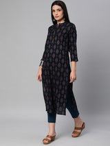 Printed straight fit cotton Kurta with 3/4 sleeve