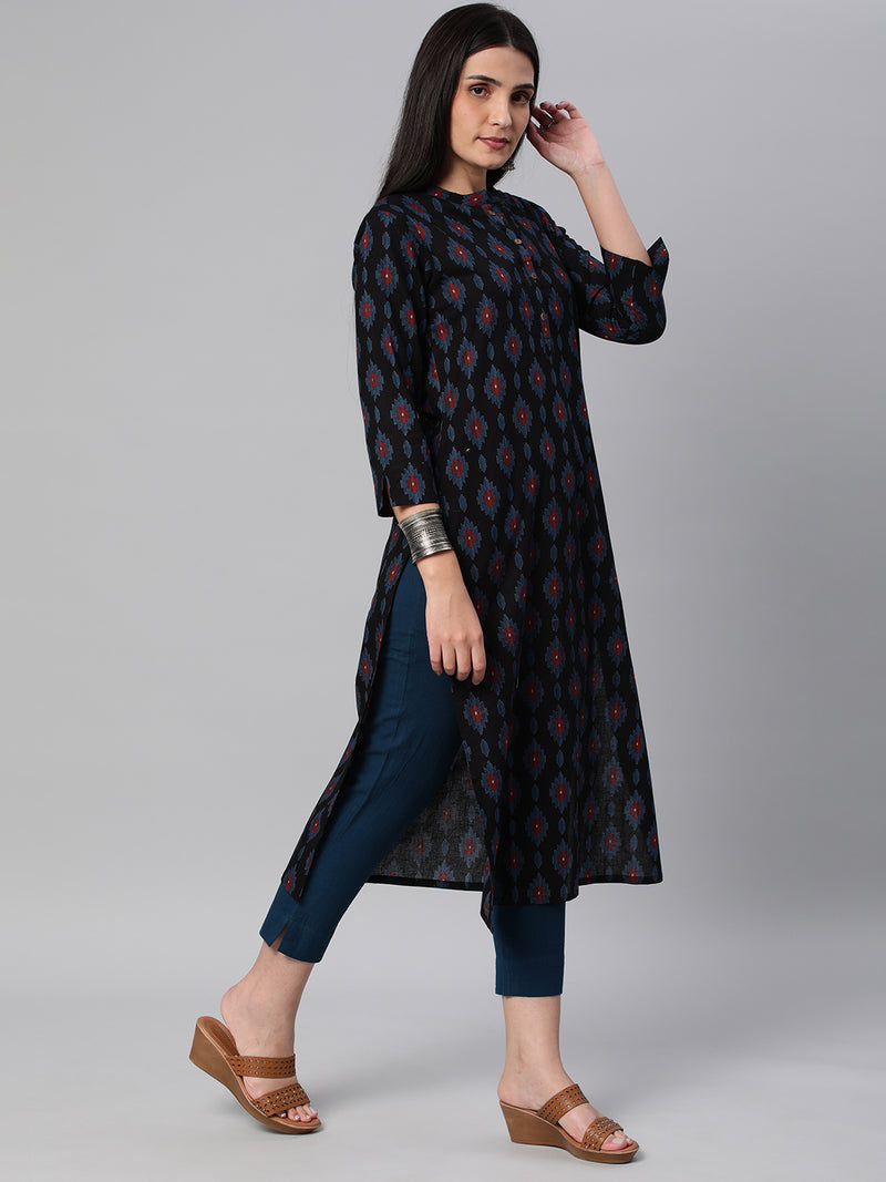 Printed straight fit cotton Kurta with 3/4 sleeve