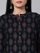 Printed straight fit cotton Kurta with 3/4 sleeve