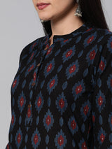 Printed straight fit cotton Kurta with 3/4 sleeve