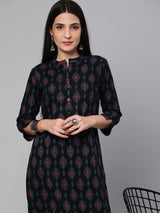 Printed straight fit cotton Kurta with 3/4 sleeve