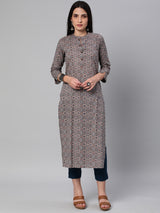 Printed straight fit cotton Kurta with 3/4 sleeve