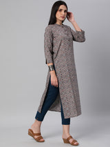 Printed straight fit cotton Kurta with 3/4 sleeve