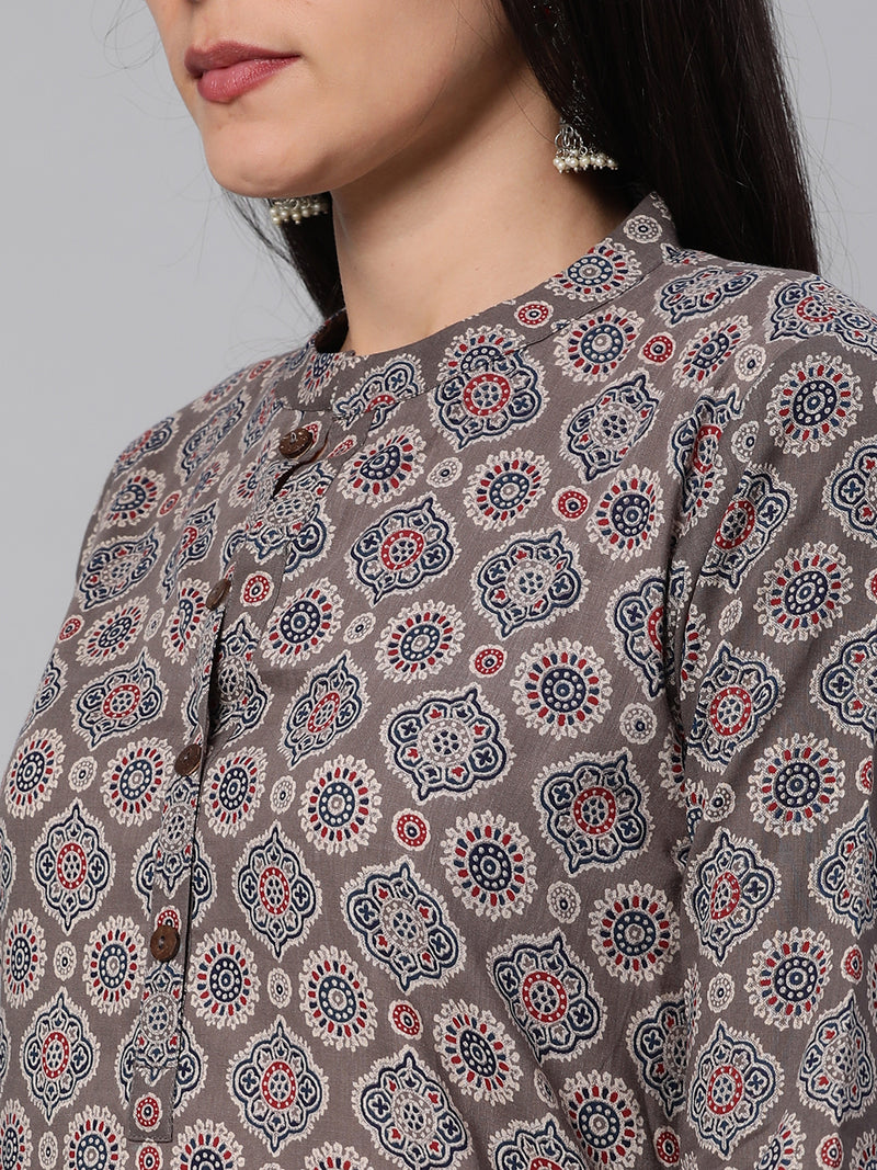 Printed straight fit cotton Kurta with 3/4 sleeve