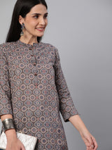 Printed straight fit cotton Kurta with 3/4 sleeve