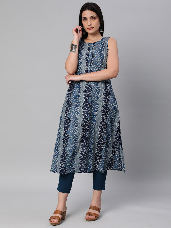 Udaan - Printed A line sleevless cotton Kurta