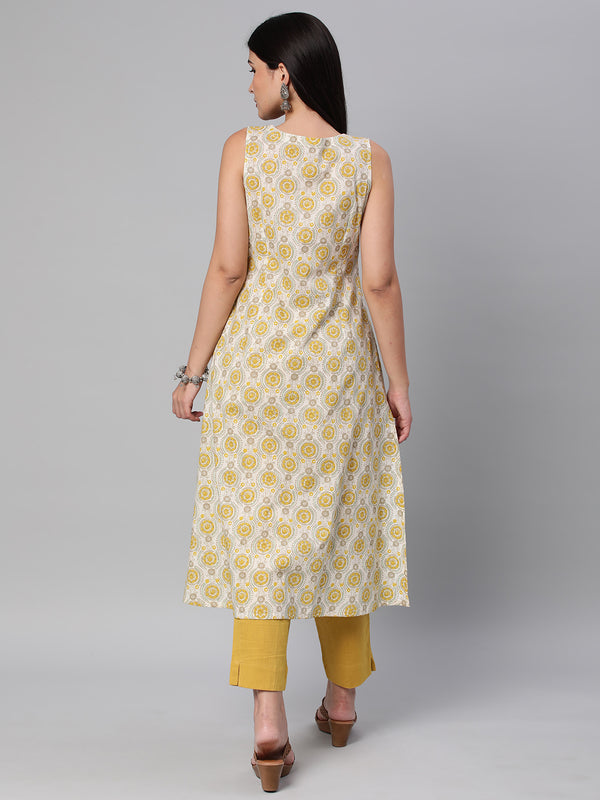 Printed A line sleevless cotton Kurta