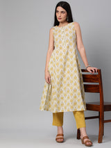 Printed A line sleevless cotton Kurta