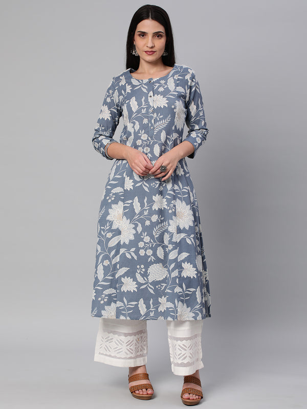 Printed A Line cotton  Kurta with 3/4 sleeve