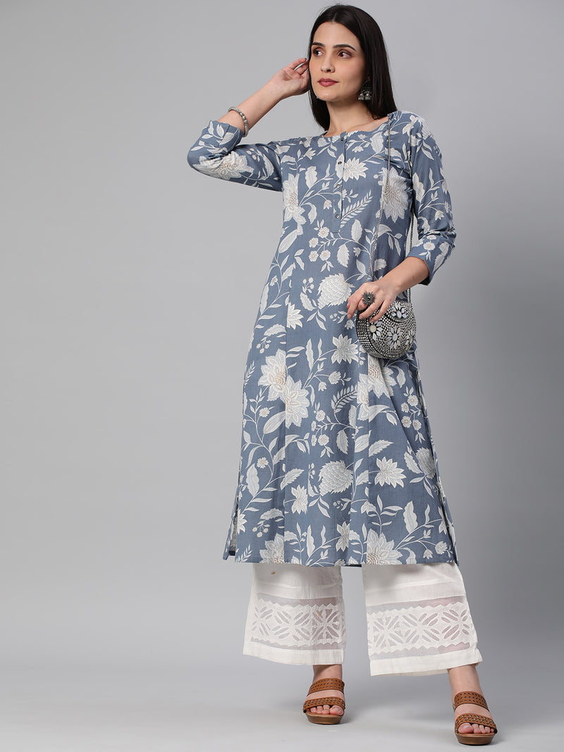 Printed A Line cotton  Kurta with 3/4 sleeve