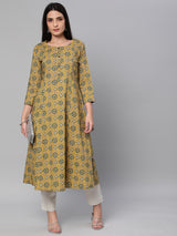 Printed Flared cotton  Kurta with 3/4 sleeve