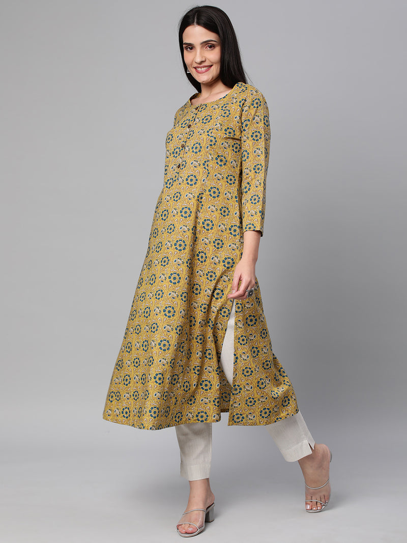 Printed Flared cotton  Kurta with 3/4 sleeve