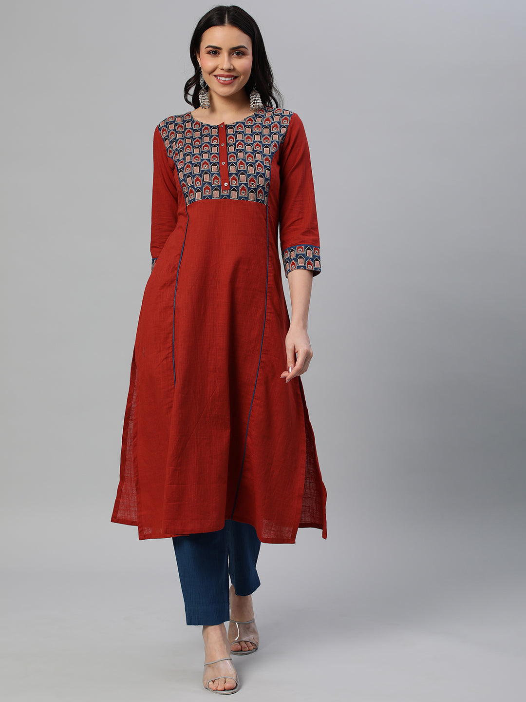 Khoobsurat - A cotton slub straight kurta with arm hole princess yoke ...