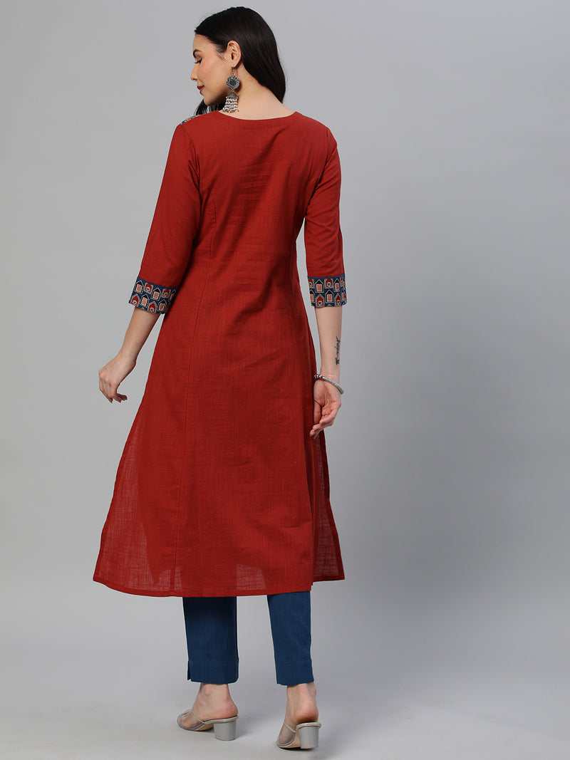 Khoobsurat - A cotton slub straight kurta with arm hole princess yoke.